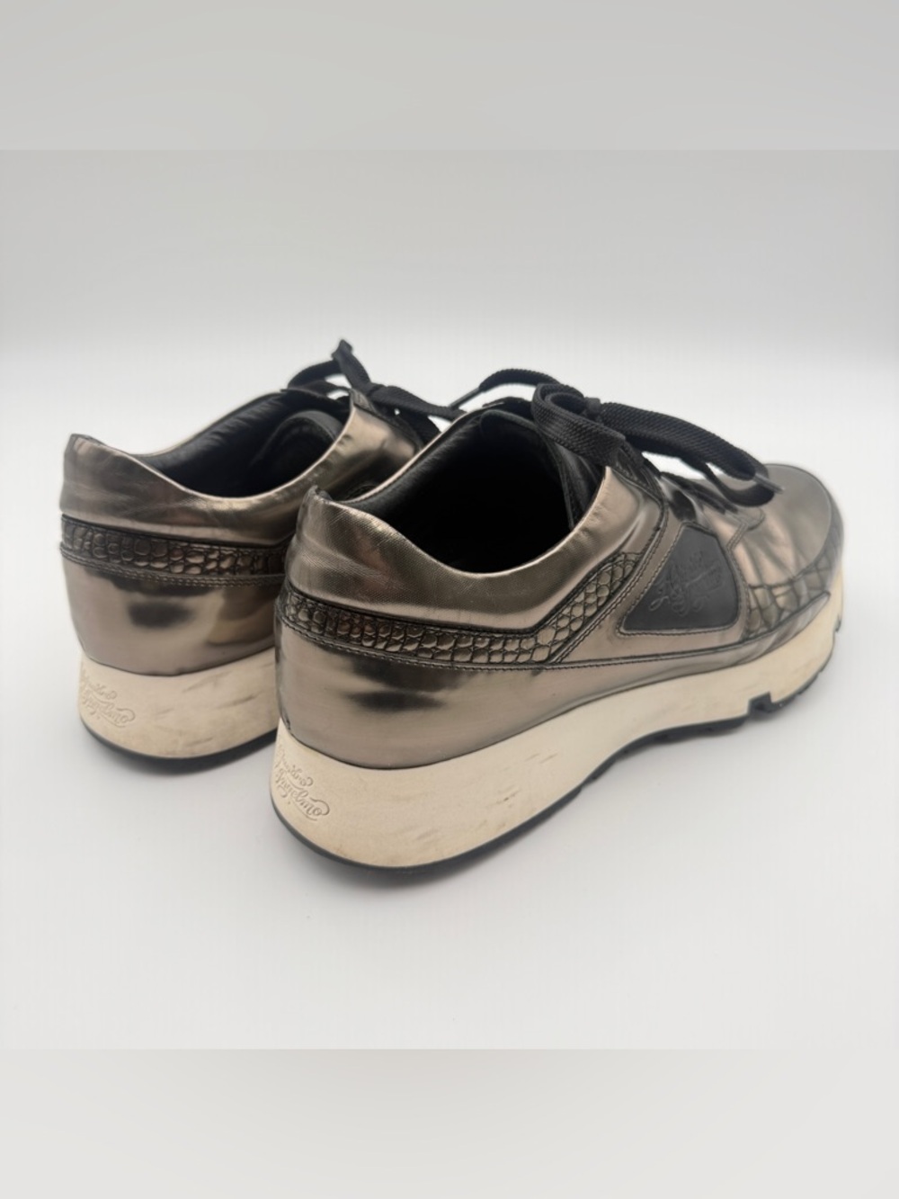 ALEJANDRO INGELMO Metallic Leather Sneakers Hidden Lift Made In Italy Men Size 9 - Picture 7 of 16